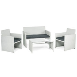 Kingfisher 4-Seater Rattan-Effect Patio Set – White